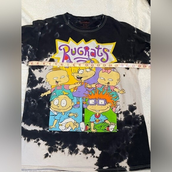 Rugrats Long Sleeve T-Shirt Black and White Bleach Dye Front and Back Graphics - Picture 3 of 9